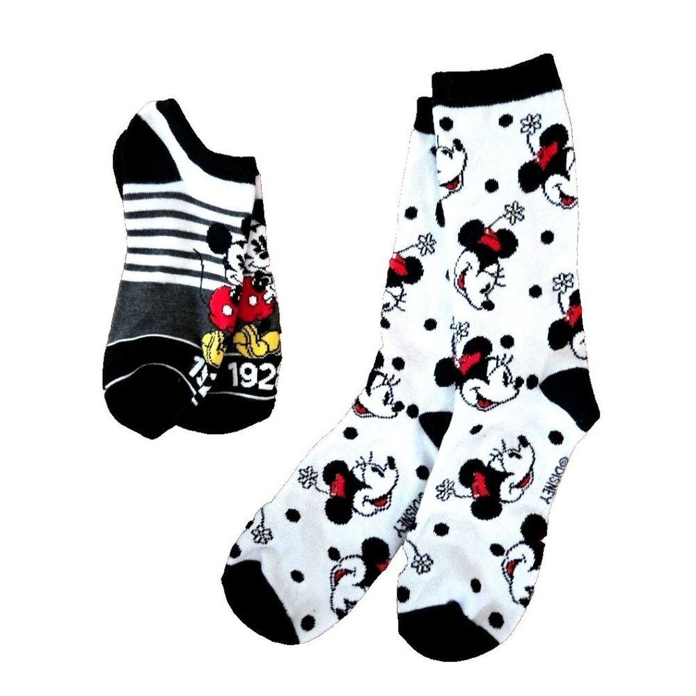 2 Disney Sox Socks Size Womens 4-10 Minnie Mickey Ankle and No See'ums NEW